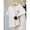 Moda Femenina Versátil Juvenil Elegante Rosa Loto Hombro Normal Algodón Puro Manga Corta Camiseta Superior