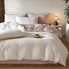Conjunto de Tres Piezas y Cuatro Piezas de Algodón Puro Cepillado Otoño e Invierno Estilo Sábana Ajustable Rosa Girly Lujo Ligero Sábana Gruesa Funda Nórdica Ropa de Cama
