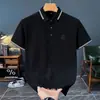 Camiseta Casual Masculina de Algodão Seda Gelada de Verão com Gola Lapela Bordada de Manga Curta/Meia Manga Masculina