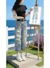 Jeans estilo dad rasgados desgastados estilo americano para mujer, modelo delgado de verano, nuevo estilo 2026, pantalones rectos cropped de cintura alta para personas petite