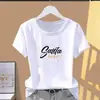 Camiseta Casual Retro Estilo Coreano con Estampado de Letras Manga Corta Verano Holgada Cuello Redondo Moda y Estilo Parte Superior para Madres