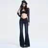 Jeans Feminino Estilo Americano 2025 Outono Nova Moda Tendência Slim-Fit Valorizador Versátil Cintura Baixa em V Calça Flare