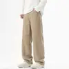 Shanggu Moda Masculina Primavera e Outono Calça Casual Masculina Corte Solto Perna Reta Algodão Penteado Novo Algodão Puro Versátil Calça Longa