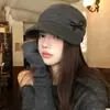 Chapéu Bowler Retro Japonês Feminino Outono Aba Larga Faz o Rosto Parecer Menor Chapéu Equestre Fashion Versátil Boné Plano