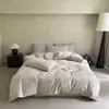 Conjunto de Quatro Peças em Jacquard Tingido em Fio de Algodão Lavado Casual Algodão Puro Novo 2025 Roupa de Cama Acessível de Luxo Lençóis de Cama Capa de Edredom