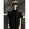 Camiseta Masculina de Verão Bordada Estilo Americano, Tecido Pesado, Manga Curta, Gola Pequena, Ombros Normais, Cleanfit Desconstruído de Meia Manga