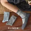 Calcetines de algodón sin costuras para otoño e invierno para mujer, calcetines largos de encaje gris azulados lindos, calcetines de algodón versátiles, calcetines largos estilo Miu
