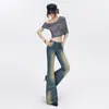 Jeans acampanados MY& de estilo americano desgastado para mujer, nueva colección de otoño, pantalones acampanados ajustados elásticos de moda en azul