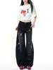 Jeans Retro con Estampado de Estrellas Negro y Gris Diseño de Otoño para Mujer Calle Alta Americano Sueltos Caída Pantalones de Pierna Ancha