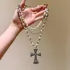 Collar de Cruz de Perlas Cadena Larga para Suéter de Mujer Cadena para Sudadera Otoño e Invierno Nicho de Gama Alta Accesorios Góticos Yabi