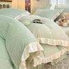 Conjunto de Roupa de Cama Princesa Outono e Inverno Renda Leite Veludo Quatro Peças Capa de Edredom Veludo Dupla Face Lençóis de Cama Veludo Coral