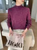 Suéter de Punto de Lana de Cachemira y Seda de Morera para Mujer, Cuello Semi-Alto, Corte Holgado, Sencillo y Versátil para Otoño e Invierno