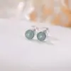 Pendientes Redondos Simples Yiluyin S925 Plata de Ley Chapados en Oro Jade Rojo del Sur Versátiles para el Trayecto Diario Joyería de Plata Pequeña y Exquisita para Orejas