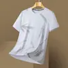 Camiseta de Malla de Seda de Hielo de Manga Corta para Hombre Verano Cuello Redondo Estampado Lavado a Tinta Ligera Transpirable Secado Rápido Holgada Casual