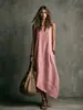 2026 Moda Veraniega Transfronteriza Europea y Americana Patchwork Sin Mangas Bolsillo Pantalones Estilo Vacaciones Chaleco Vestido Casual
