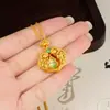 Nuevo Collar de Estilo Chino Antiguo Chapado en Oro para Mujer, Colgante de Imitación de Oro de Fortuna y Prosperidad Verde, Joyería Tradicional China Chapada en Cobre y Oro Que No Se Desvanece Fácilmente