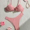 Traje de baño de dos piezas de nuevo estilo europeo y americano para mujer 2025, Bikini de moda con aros, Ropa de baño para playa, Exclusivo transfronterizo