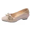 Sapatos Femininos Estilo Francês com Laço e Salto Bloco para o Verão 2026, Novos Sapatilhas Femininas Convertíveis de Couro Patente com Bico Quadrado Baixo e Salto Médio