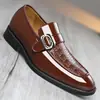 Zapatos de cuero para hombre estilo británico casual de negocios, punta fina, patrón de cocodrilo en relieve, sin cordones, para vestir formal, zapatos de novio para boda