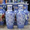Jarrón de Piso Cerámico Azul y Flor Color Bajo Esmalte Rama Envolvente Paisaje de Flores 90cm Apertura del Jarrón Regalo de Boda Adornos