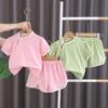 Conjunto Curto de Manga Curta Estilo Chinês Vintage para Meninas 2024 Verão Novo Estilo Algodão Respirável Fino Roupas de Verão para Bebês Meninas
