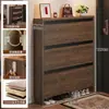 Zapatero de madera maciza con puerta abatible para entrada de casa, mueble de almacenamiento delgado para pasillo interior y exterior, zapatero estrecho