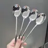 Nueva Cuchara de Acero Inoxidable, Cuchara de Mango Largo de Aspecto Elegante, Cuchara para Comer, Cuchara de Postre para el Hogar, Cuchara para Helado, Cuchara Redonda Grande Engrosada