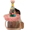 Diadema sombrero de malla para cumpleaños de pequeña princesa, fiesta infantil, bola de pelo de caramelo, corona de pelo, diadema de dopamina arcoíris, femenina