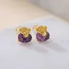 Pendientes de Cristal Natural Plateados Yilu Plata de Ley S925 Amatista Citrino Bolsa de Dinero Bolsa de la Suerte Tachuelas de Moneda de Plata Listos en Stock