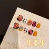 Yihe [Uñas Infantiles] Lindo Gato Negro con Lazo y Manchas, Uñas Cortas Portátiles Hechas a Mano para Niños de 1 a 3 Años
