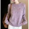 Tricô Pulôver de Design Resistente com Strass Embutido para Mulheres Outono/Inverno 2026 Suéter Elegante e Chique Gola Redonda Manga Longa
