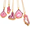 Colgante de Geoda de Ágata Natural Piedra Cruda Irregular Colgante Electrochapado Collar de Ágata de Piedra Natural Venta Caliente Transfronteriza al por Mayor