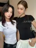 Camiseta Blanca Redonda Versátil de Alta Calidad con Bordado de Pony Estilo Coreano, Top de Verano Delgado de Manga Corta Premium para Mujer