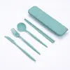 Amazon Portugal Set de Vajilla de Paja de Trigo Portátil para Viaje Vajilla Occidental Cuchillo Tenedor Cuchara Palillos Caja de Regalo Mayoreo