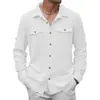 Camisas para Hombre de Algodón y Lino de Manga Larga con Doble Bolsillo, Estilo Japonés, Moda Casual para Vacaciones, Nuevas Europeas y Americanas Transfronterizas de Aliexpress