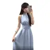 Vestido sin mangas de cuello halter para mujer, Nuevo estilo Primavera 2026, Diseño para vacaciones en la playa, Elegante estilo francés, Vestido largo que ciñe la cintura