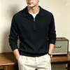 Suéter de Media Cremallera Estilo Old Money para Hombre, Otoño 2026 Nuevo Casual de Negocios Lujo Ligero Gama Alta Cuello Camisero Camiseta Base de Punto
