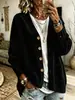 Chaqueta cárdigan de pana para mujer, nueva de otoño, estilo europeo y americano, cruzada, cuello en V, holgada, hombros caídos, de un solo botón, doble bolsillo, para mujer