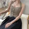Base de Colete Estilo Coreano Camisola Pied-de-Poule Roupa de Exterior Hot Girl Novo Top 2025 Design de Gola Halter Ombro a Ombro Feminino