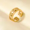 Anillo Abierto de Acero Inoxidable 304 Estilo Vintage Francés Estrella Luna Goteo de Aceite Anillo para Mujer Diseño de Nicho Sentido de Diseño Joyería en stock