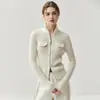 Casaco Cardigan de Tricô Cashmere Feminino Estilo Coreano Cor Sólida Gola Lapela Zíper Duplo Slim Fit Simples Versátil