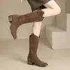 Dropshipping 2026 Novas Botas Western Fosca Retrô Acima do Joelho Marrons Longas Botas Femininas Amassadas Empilhadas Tamanho Grande
