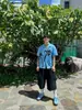 Fecha de Isla Verano Cuello Cubano Estampada Vacaciones Casual Holgada Hawaiana Perezosa Azul Manga Corta