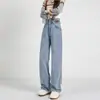 Jeans Rectos Vintage para Mujer Otoño Nuevo Diseño con Sentido Talla Grande Cintura Alta Aspecto Delgado Doble Hebilla Versión Estrecha Pantalones de Piso con Sentido Vertical