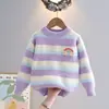 Ropa Infantil Prendas de Punto para Niñas Ropa de Punto Rayada Imitación Cachemir para Bebés Niñas Otoño e Invierno Nueva Ropa de Punto Cálida para Niños Estilo Extranjero 2025