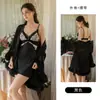 Camisola de Satén Fruncida con Encaje Bordado y Malla, Camisón con Almohadillas en el Pecho y Bata, Conjunto de Ropa para el Hogar 5848