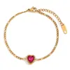 Pulseira com Design de Nicho Popular na Internet, Personalidade Europeia e Americana, Corrente Figaro Banhada a Ouro 18K em Aço Inoxidável, Pulseira de Amor com Zircônia Vermelha para Mulheres