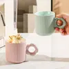 Taza rayada de alto valor para mujer, taza de cerámica para el hogar, taza de té para pareja, taza de desayuno de café de gran capacidad, regalo