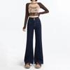 Pantalones vaqueros Tannin Micro-blared para mujer, otoño e invierno 2024, nuevos pantalones acampanados elásticos de cintura alta y corte ajustado estilo americano.