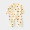 Macacão Bebê Classe a de Algodão Puro com Amarração, Macacão para Recém-Nascido com Coberturas para Mãos e Pés, Costura Fluorescente Roupa Íntima para Recém-Nascido